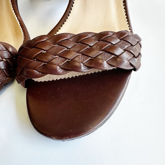 J. Crew Women’s Lucie Brown Woven Braided Leather Slip On Heeled Sandals Classic - Picture 4 of 12